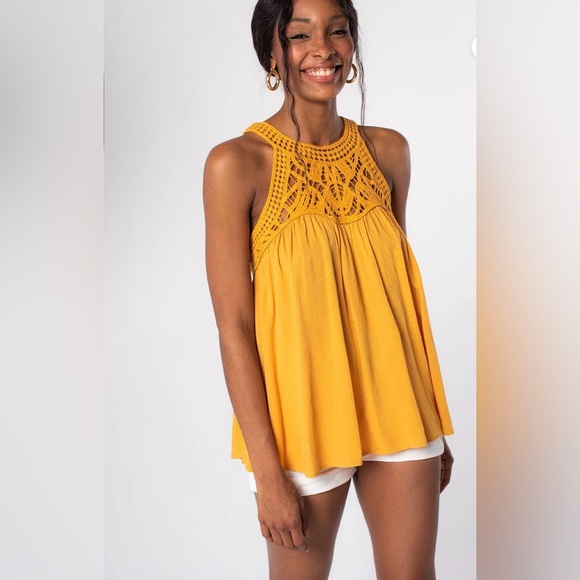 lovestitch Tops - Lovestitch  Yellow Crochet Halter Women's Top